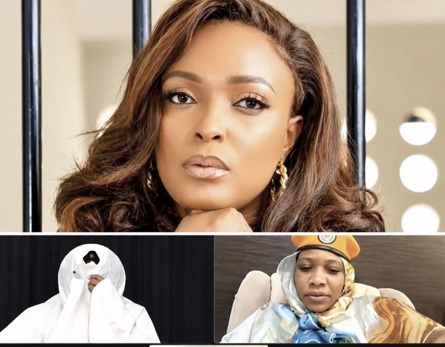 Blessing CEO poses with her chin on her hand, above two stills from the interview