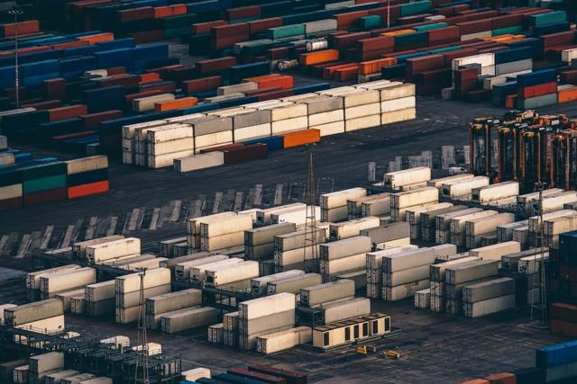 Stacks of shipping containers at a port (stock image)